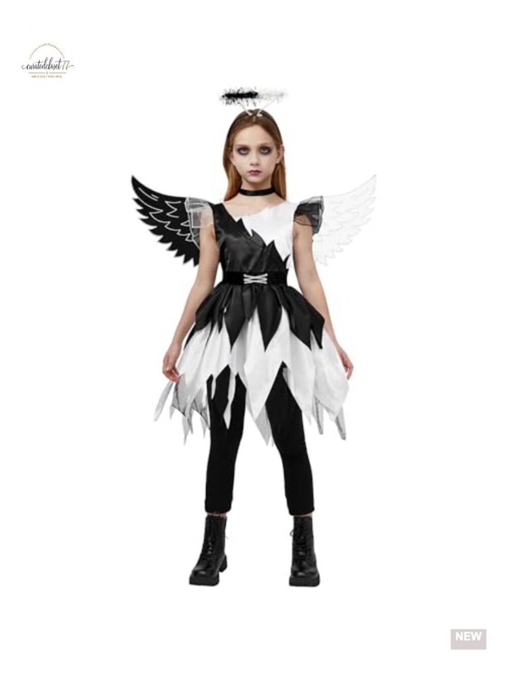 Girls Twisted Angel Costume Set Dress Headband Wings Halloween Outfit